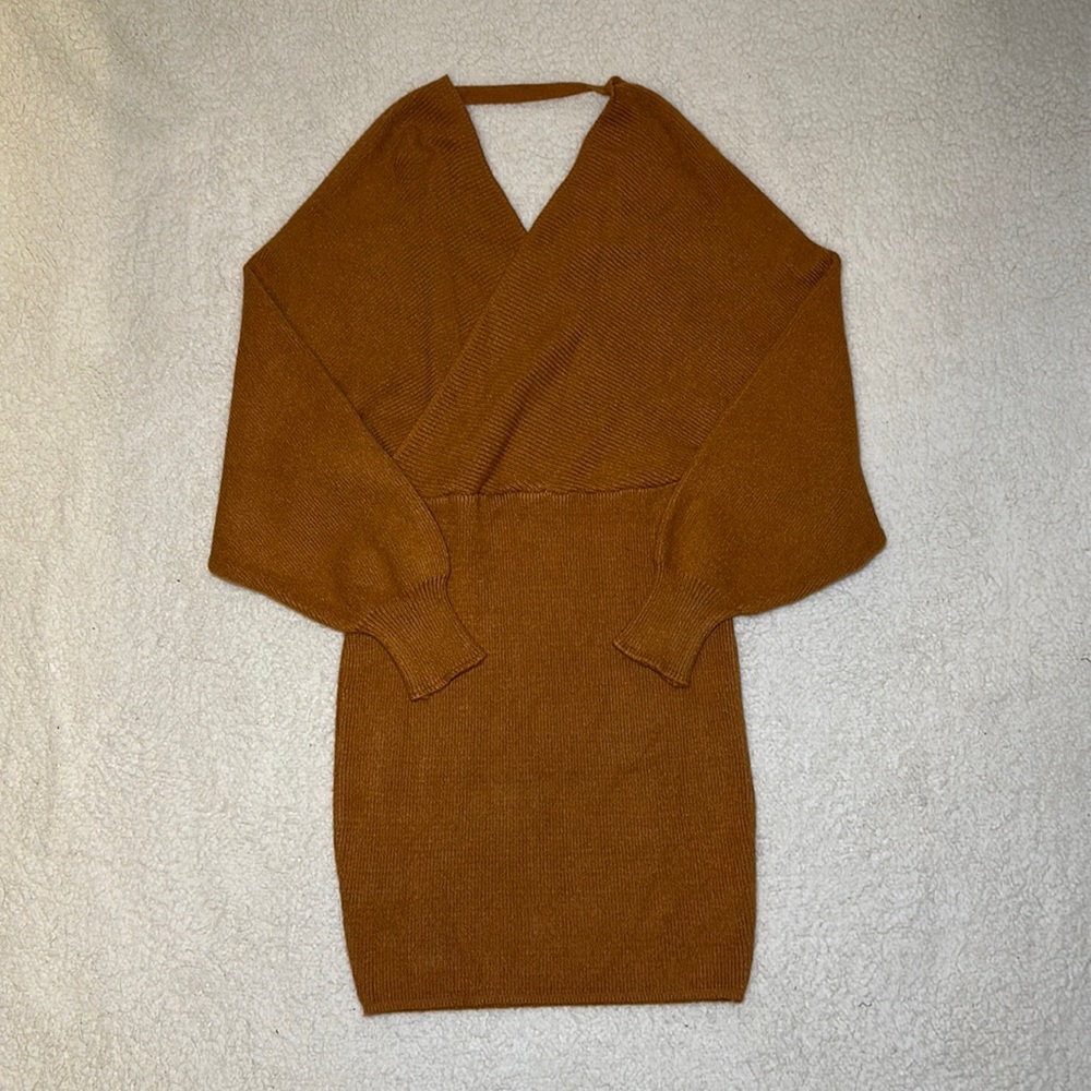 SheIn Size M Rust Brown V-Neck Sweater dress
